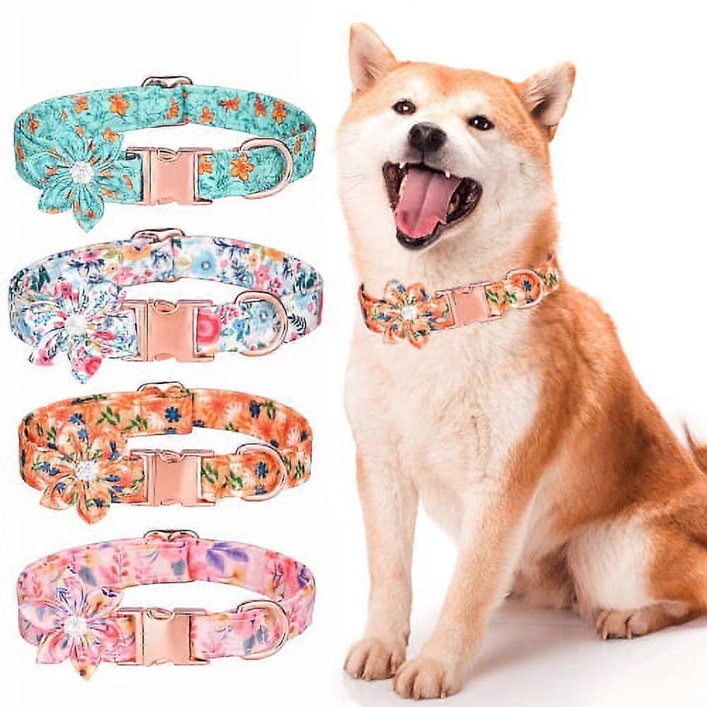 Shulemin Practical Dog Collar Floral Pattern for Small Medium Large Dogs All-match