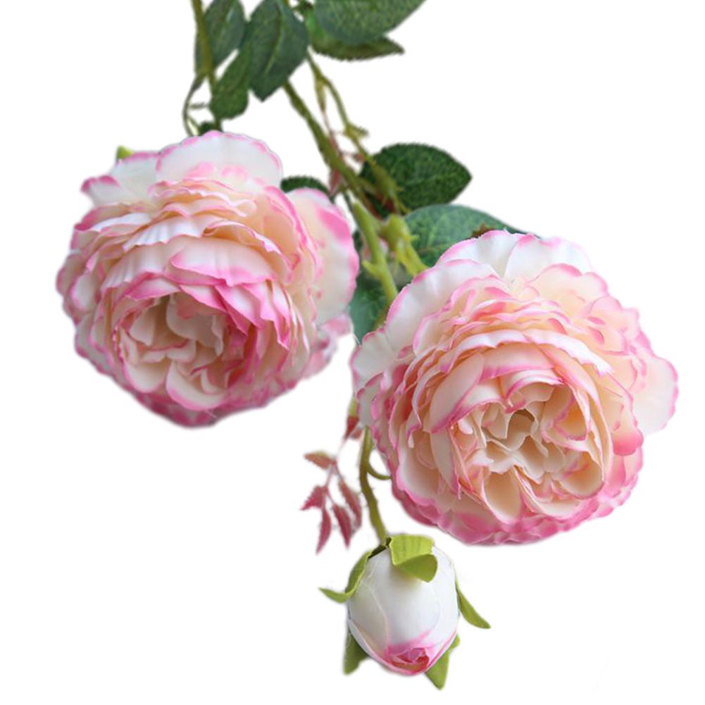 Rose Peony Artificial Flower 3 Heads Plastic for Wedding Office Living Decor