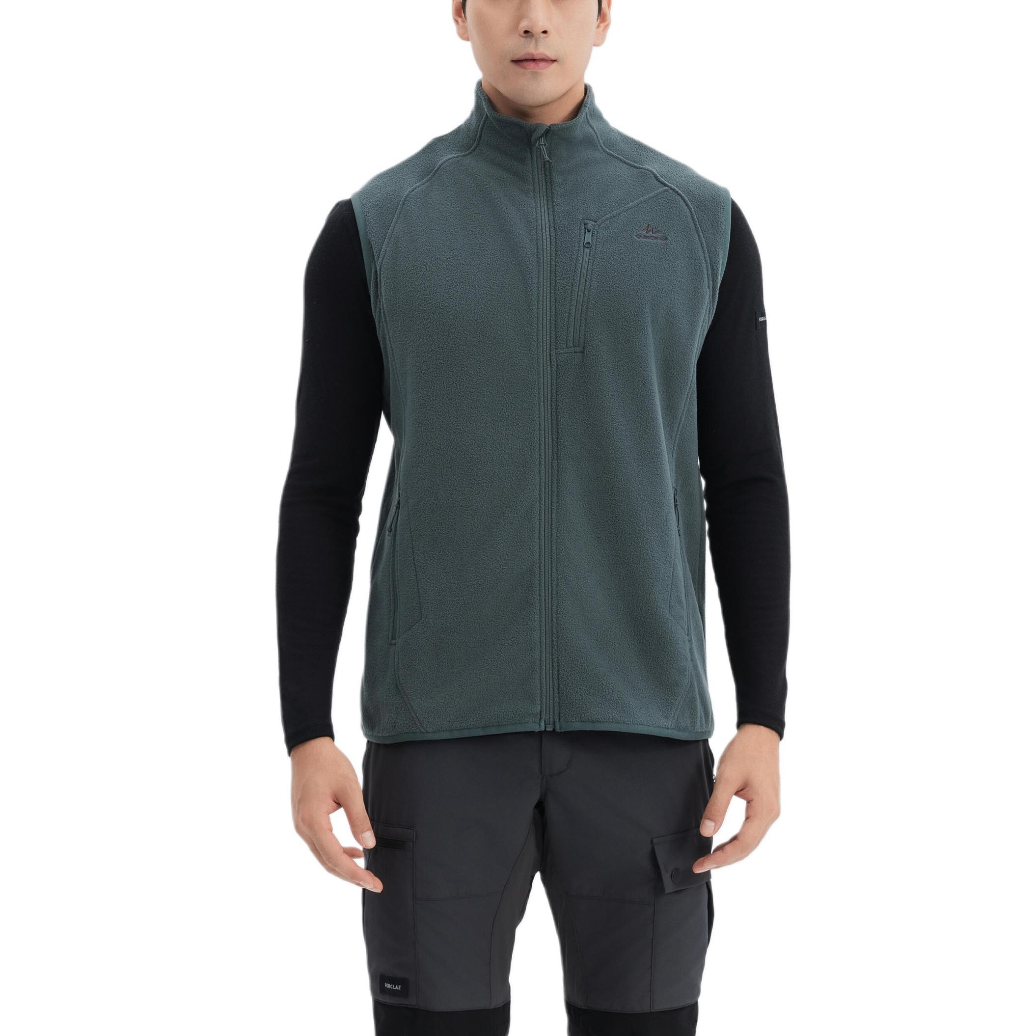 

DECATHLON QUECHUA MH120 Brand Logo Pattern Outdoor Leisure Sports Zipper Stand Up Collar Vest Men s Grey Green XL