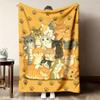Adorable Group Kitty Paw Print Throw Blanket Smiling Various Cats Yellow Background Warm Fleece for Couch Trip Household Lovely
