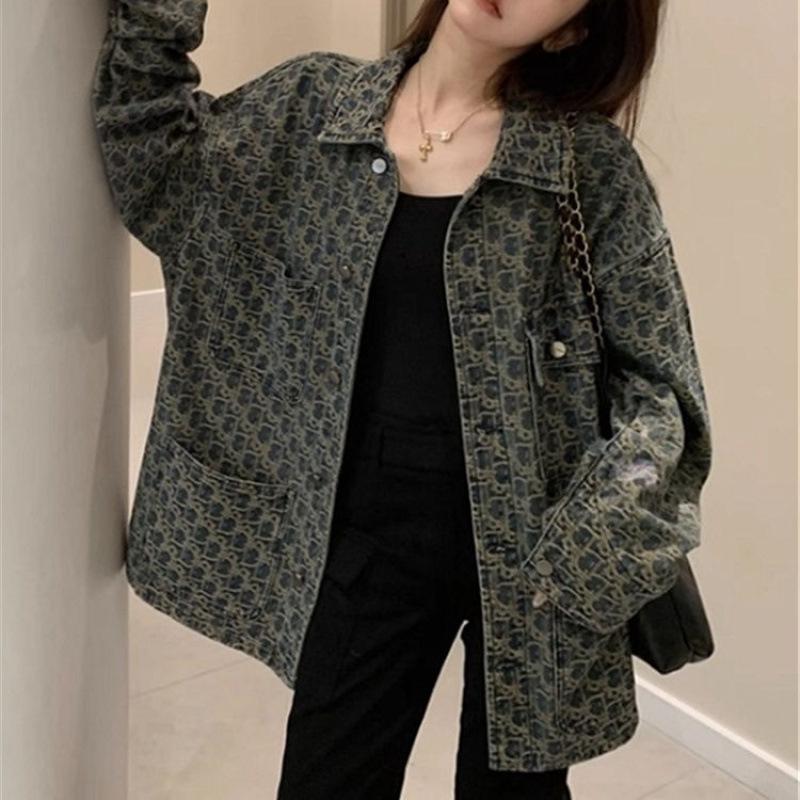 Retro Denim Jacket Women's New Design Niche Spring and Autumn Versatile Printed Jacket Top