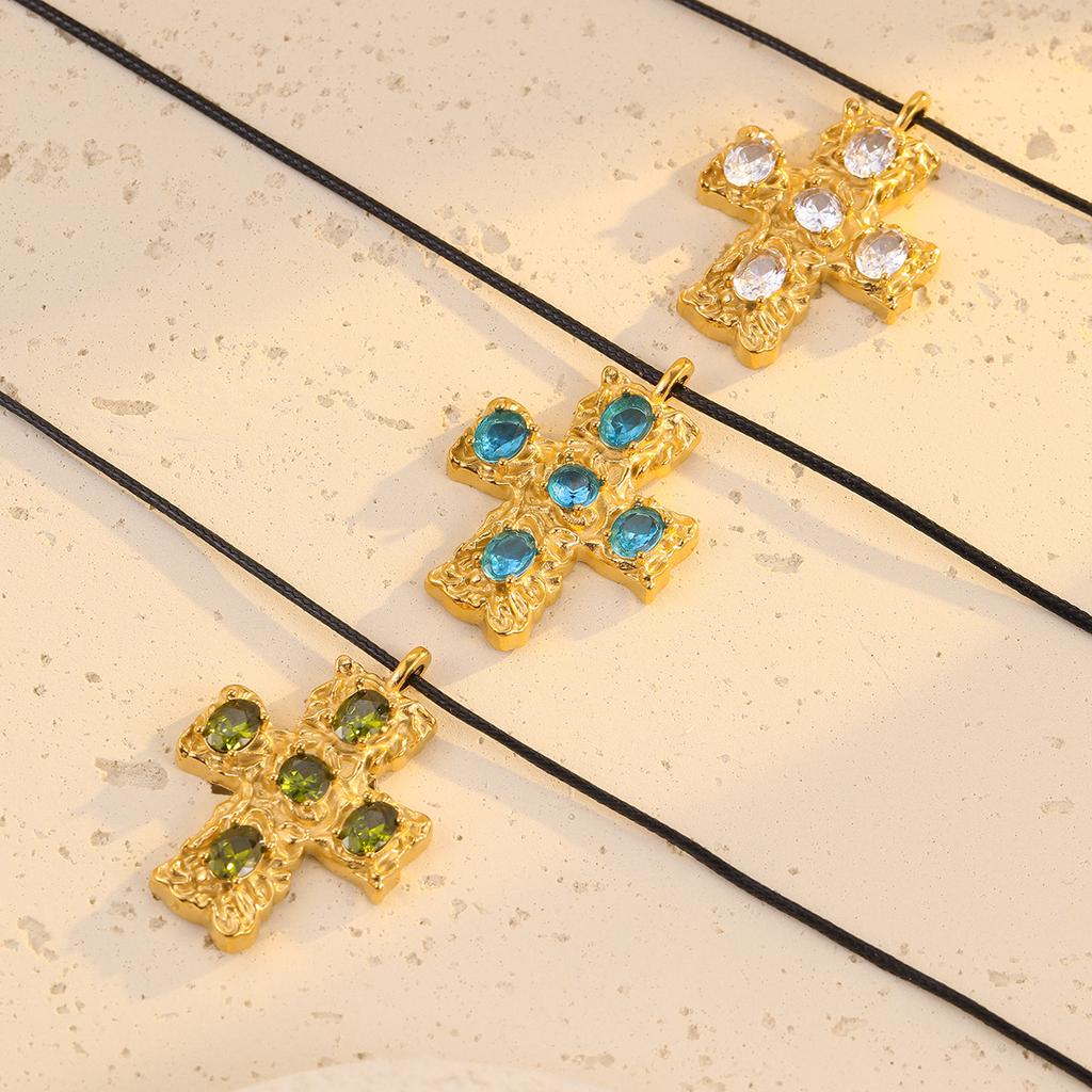 European and American new product, light luxury and high-end stainless steel texture cross zirconia titanium steel necklace, collarbone chain jewelry