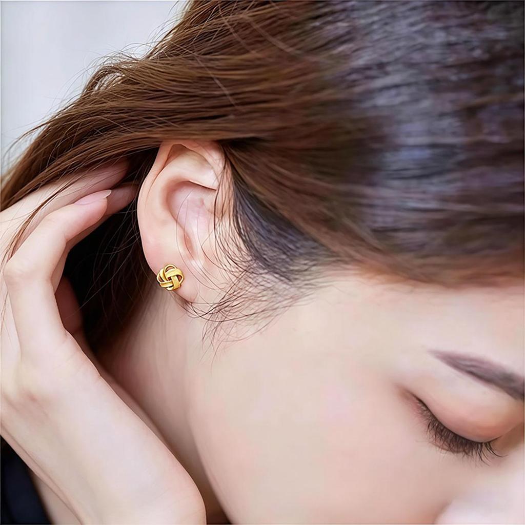 Golden Ruyi Knot Earrings for Women, Ear Piercing for Daily Wear, Small Earrings, Cartilage Studs, Versatile Simple Design Earrings