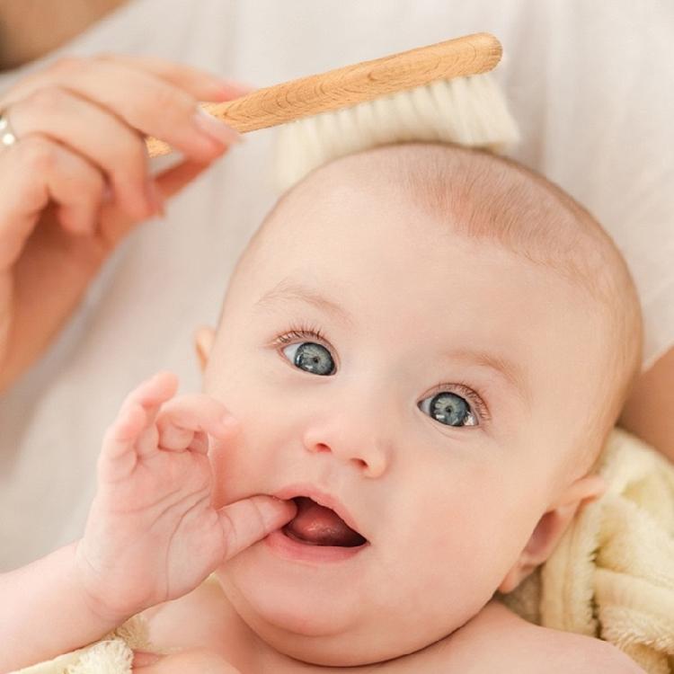 Multipurpose Infant Hair Care Kit Featuring Soft Wool Brush And Sturdy Wooden Comb For Relaxing Massage