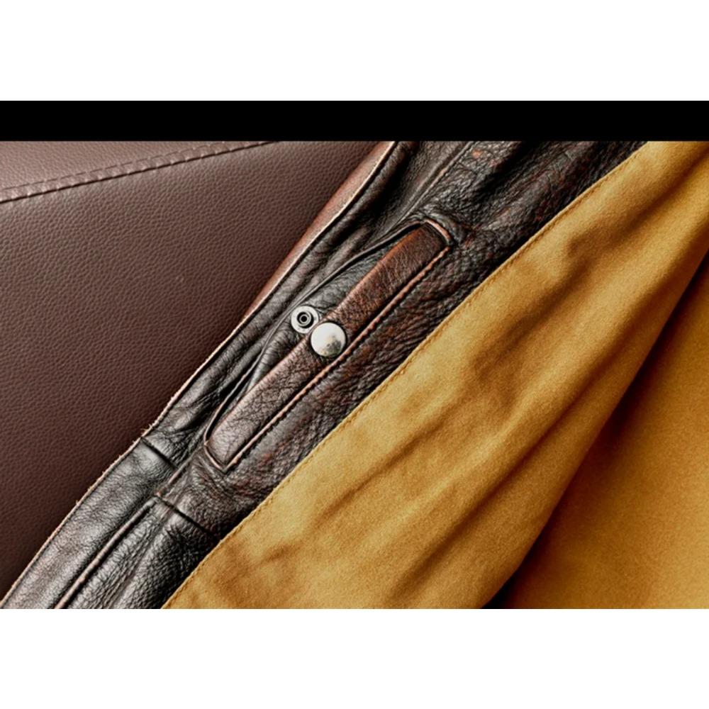 Tamanho chinês Homens Jaqueta de couro genuíno Vintage Marrom 100% Couro de vaca Casaco Homem Slim Moda Motociclista Roupas Tamanho asiático S-6XL M697