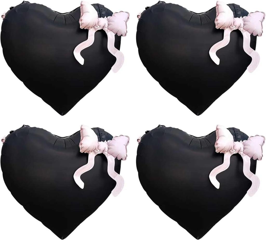 22inch Pink Red Black Heart Shaped Foil Balloons with Bow Valentines Day Wedding Party Decorations Birthday Baby Shower Balloons