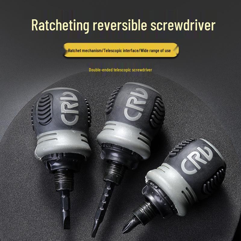 Dual-Head Ratcheting Telescopic Screwdriver with Phillips, Slotted, and Torx Heads
