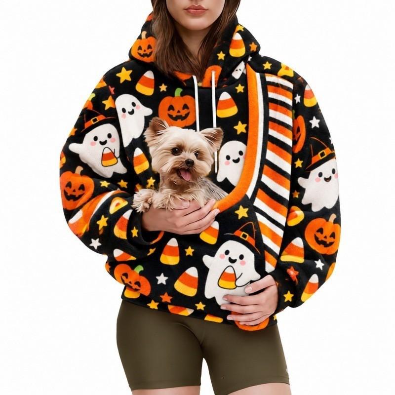 2026 Womens Halloween Print Oversized Hoodie Fall Winter Loose Fit Sweatshirt