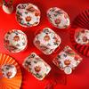 Red Tableware Creative Ceramic Dinner Plates Rice Bowl Household Wedding Celebration Dishes and Plates Chinese New Year Plates