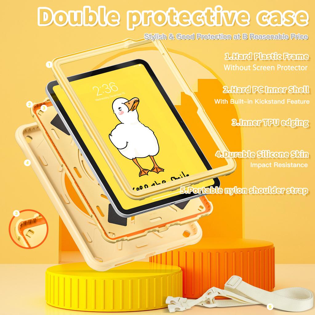 Handle Grip Case Universal for IPad A16 2025 11th 10.9 2022 10th Generation 360 Rotating Stand Hybrid Cover Kids Cute Cartoon