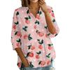 Women's Vintage Floral Print Button Down Blouse - 3/4 Sleeve Relaxed Fit Shirt with Collar, Great for Casual and Wear
