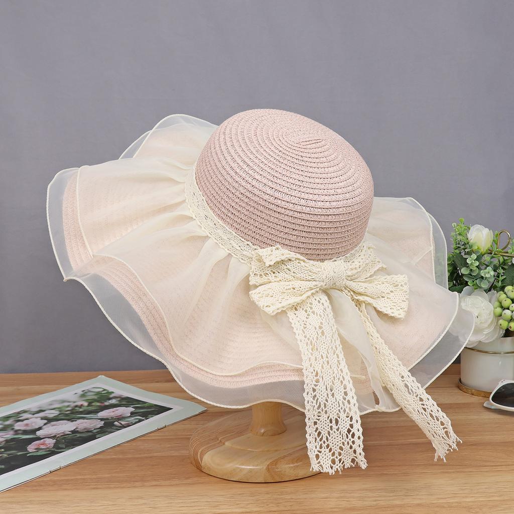Mesh Bow Lace Straw Hat Summer Big Brim Sun Protection Sun Hat Seaside Beach Vacation Sun Hat