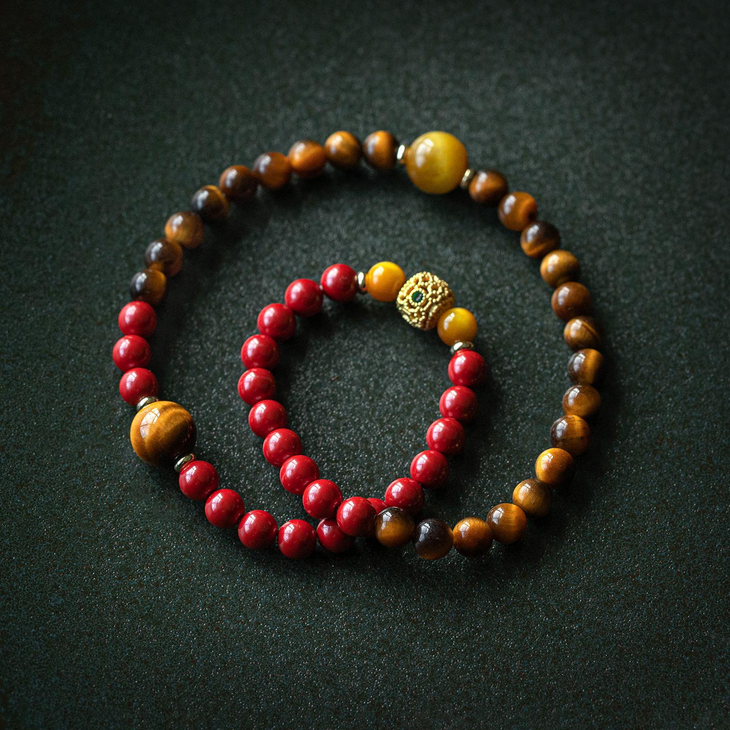 

High-content cinnabar bracelet for attracting wealth and good fortune, multi-loop stacked bracelet, high-end birthday gift for men and women Purple gold sand, standar