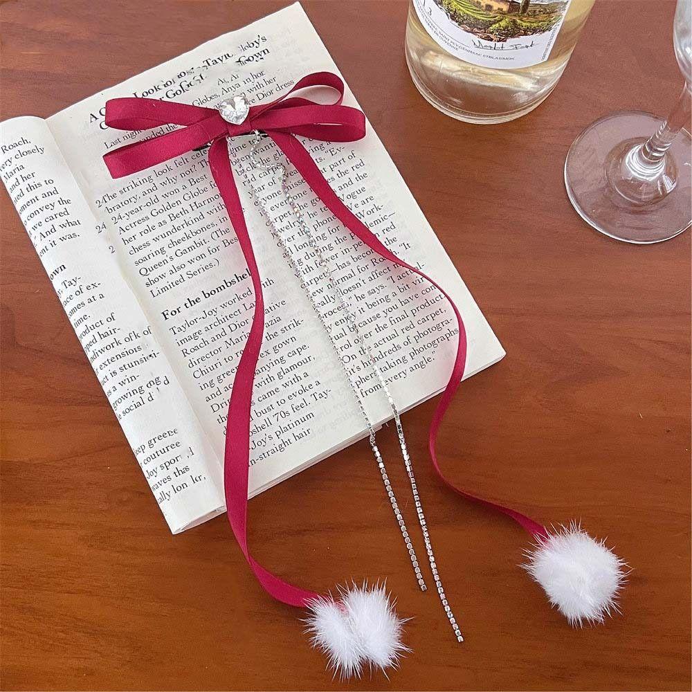 

Tassel Bowknot Hair Clip Rhinestone Sweet Barrettes Bow Crystal Duckbill Clip Female/Children вино красного