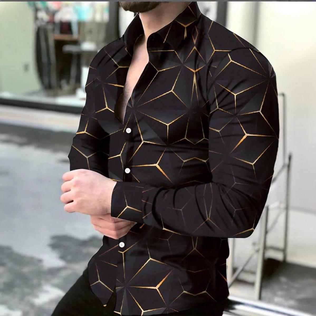 Men S Long Sleeve Striped Printed Light Mature Style Shirt M