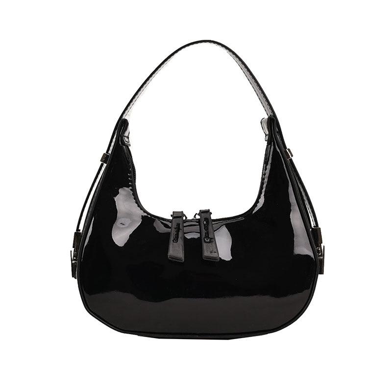 Popular women's bags spring and summer new simple and fashionable glossy shoulder bags underarm bags moon bags