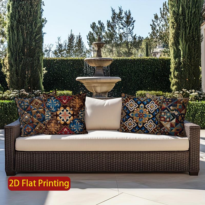 2D Exquisite Geometric & Floral Patterned Cushion Covers Pattern Cushion Cover Suitable For Sofa Bedroom Car Pillow Cover