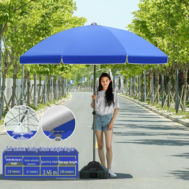 Großer Outdoor-Gewerbeschirm mit Doppelrippen - Sonnenschirm für Sonne, Werbung und Standnutzung