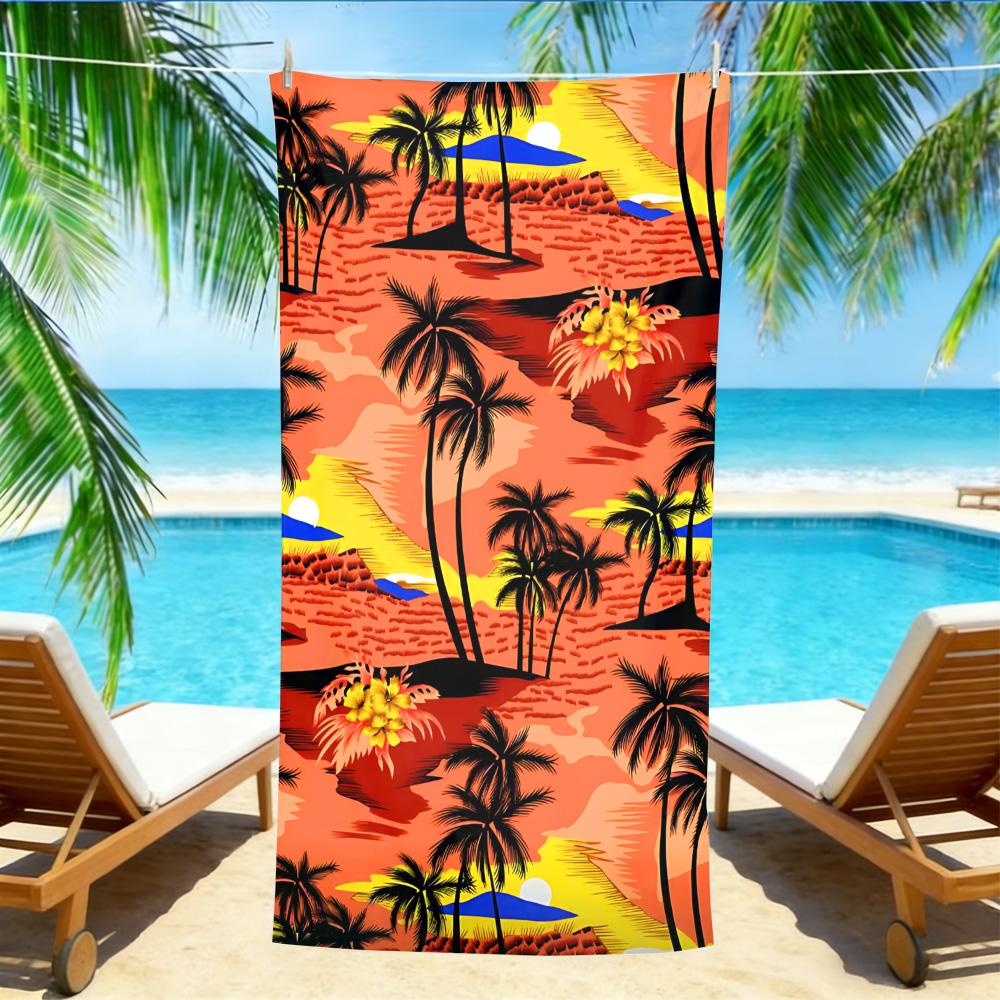 

Sunset Palm Beach Towel – Oversized Quick Dry with Vintage Hawaiian Print for Beach & Pool Use W30*H60(CM)