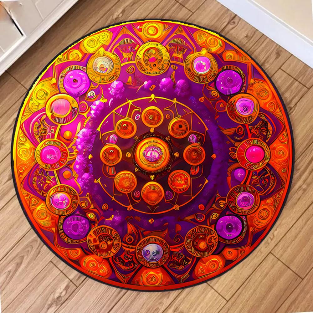Colorful Mandala Printed Yoga Round Rug Girls Living Room Sofa Rug Home Bedroom Bedside Soft Rug Coffee Table Mat Reading Use