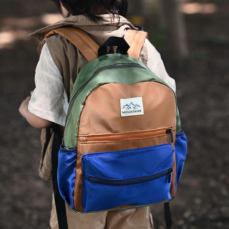 Nylon School Kids Backpack With Color Blocking For Kindergarten And Use Travel