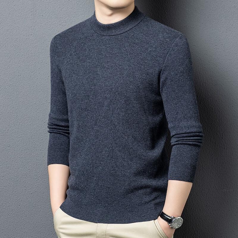 FengXun Men's 100% Pure Wool Mock Neck Pullover Sweater FXT6510