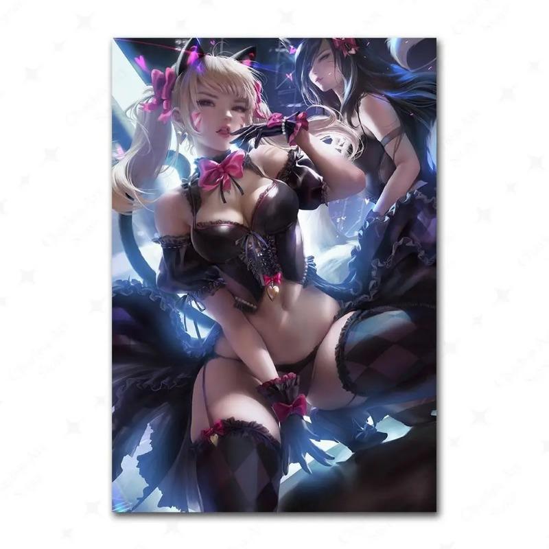 Hra League Of Legends Figurka KDA Plakát LOL Evelyn Kasha Ahri Sexy Dívka Plátno Malba Neonový Styl Nástěnné Umění Obrázky Domácí Dekorace
