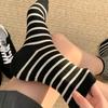 Ladies Autumn and Winter Thickened Warm Simple Striped Thin Wool Boneless Drum Pile Socks