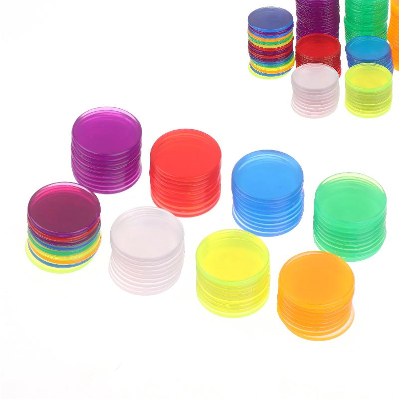 100 Stuks 25 Mm Kleur Plastic Chip Bingo Chip Montessori Interactief Leren Educatie Wiskunde Speelgoed Familie Feest Tellen Speelgoed