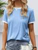 Haut Léger pour Femme à Manches Courtes et Col Rond Color Block avec Passepoil Contrastant
