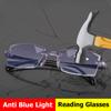 Rimless Bifocal Reading Glasses Unisex Vintage Far Near Sight Progressive Eyeglasses Blue Light Blocking Presbyopic Eyewear