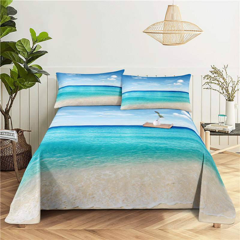 

2/3Pcs Beach Bedding Sheet Home Digital Printing Polyester Bed Flat Sheet With Pillowcase Print Bed Sheet 110x230cm 2pcs