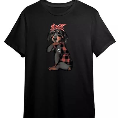 Lustiges Cartoon-Hund Rundhals-Oberteil weiches und bequemes kurzärmeliges T-Shirt Sommer Damen bedrucktes Baumwoll-T-Shirt weiblich Straße