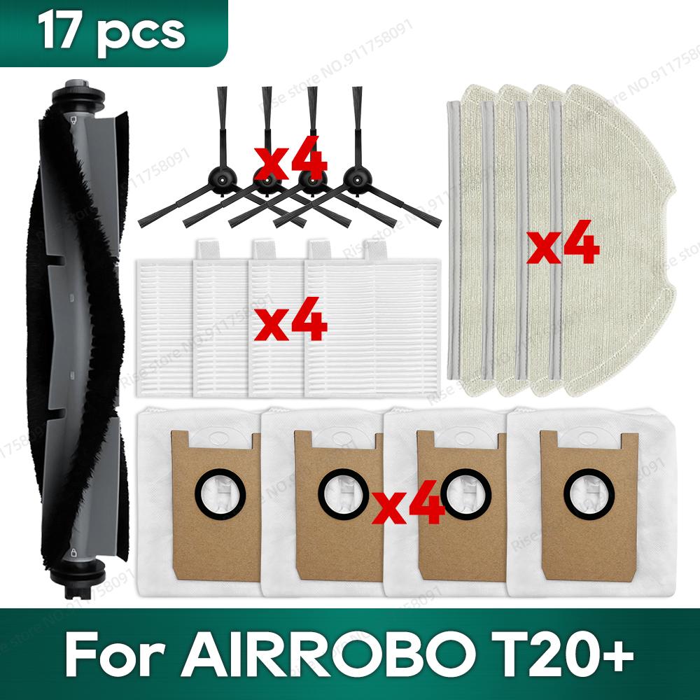 Fit for AIRROBO T20+ / T25+ / T30+ / L40+ / L50+ / L60+ / FIXR T20 Accessories Main Brush Hepa Filter Dust Bag Mop Washcloth