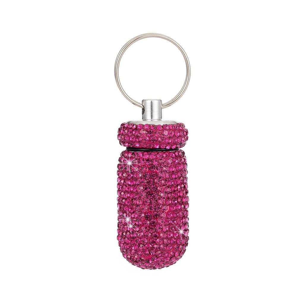 Aluminum Alloy Rhinestone Pill Holder Sparkly Waterproof Keychain Pill Container Durable Sealed Portable Pill Case
