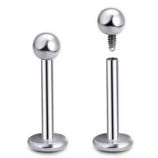 Titan G23 Stud Labret cu Filet Interior, Bilă Rotundă 6-10mm, Inel de Limbă cu Spate Plat, Bijuterii din Aliaj de Titan pentru Piercing Corp.