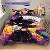 3pcs Colorful Cat Artwork Bedding Set - 1 Duvet Cover + 2 Pillowcases(Core Not Included), Machine Washable Polyester yy251216108