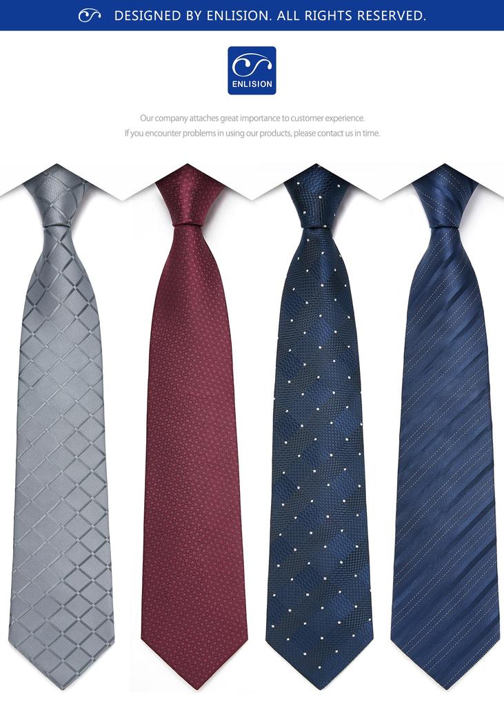 Necktie Chief Set Brand Necktie Set of 4 Necktie Silk Set Striped Necktie Business EKT44880S [Enlision] Men's Men's