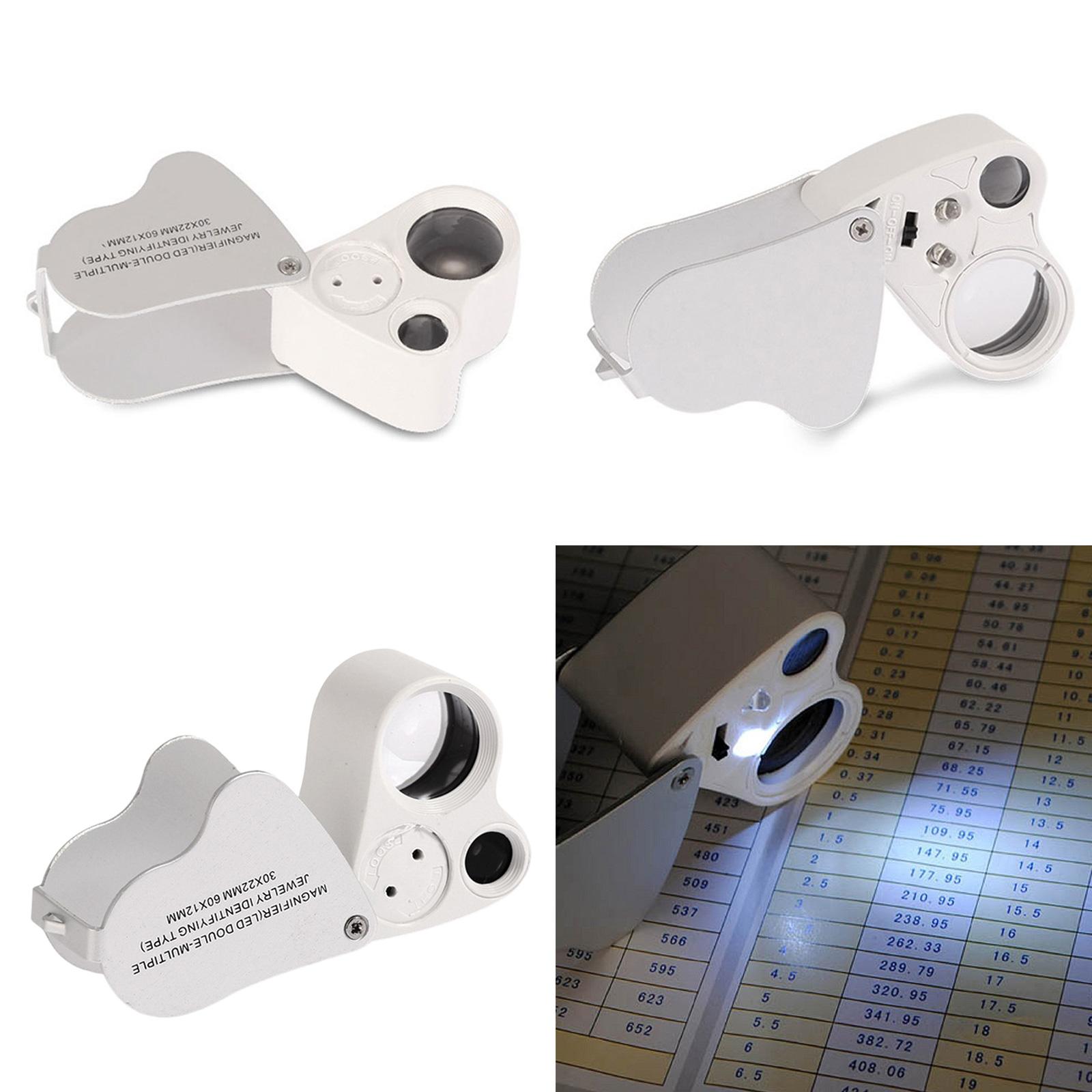 

30 x 60 Magnifying Glass Jeweler s Magnifier Folding Magnifier with LED Light for Diamonds Gemstone Jewellery Stamps