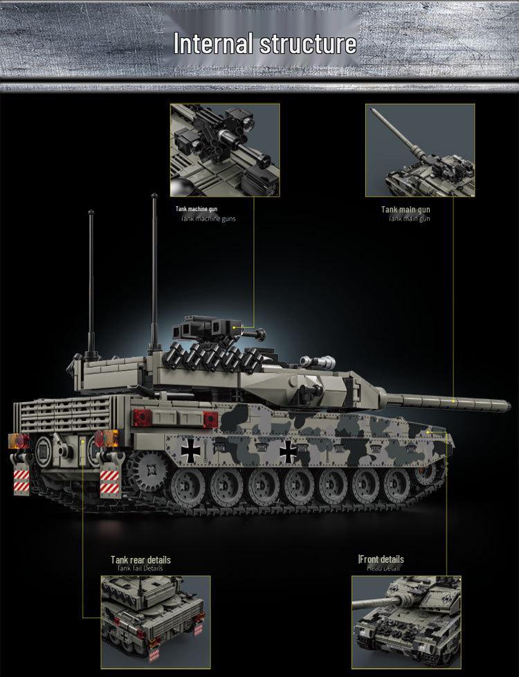 Leyi 66050-72 Leopard 2A7 Main Battle Tank Model - Advanced Military Building Blocks Toy for Boys.