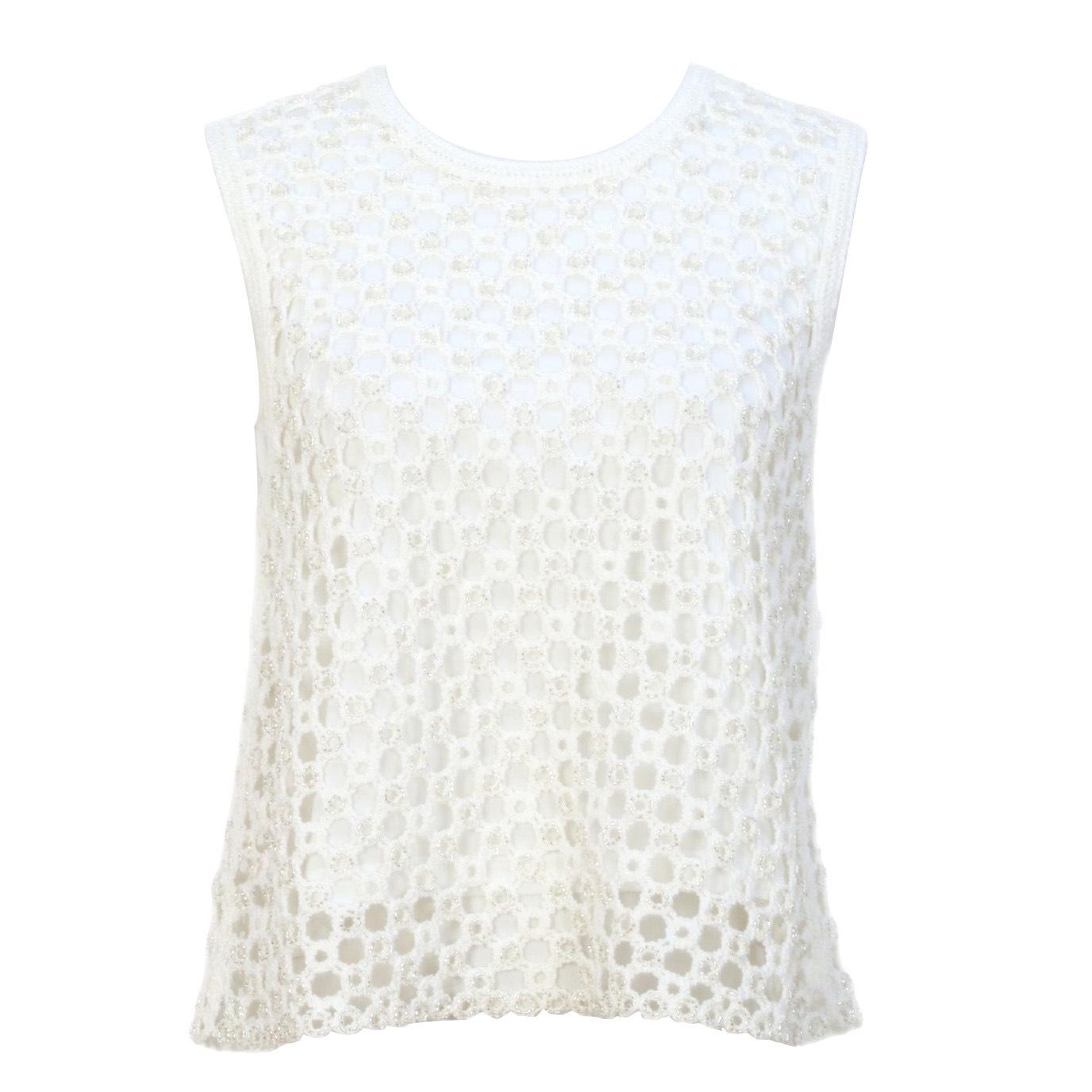 

Women s White Sleeveless Crew Neck Hollowed Knitted Vest Medium