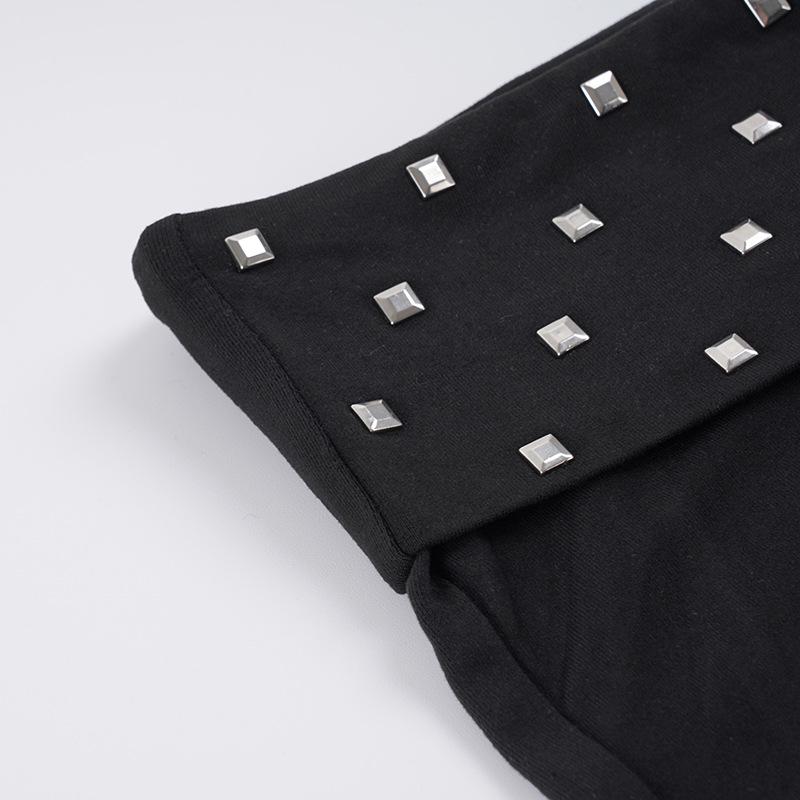 Pantaloncini a maglia ultra-corti a vita bassa con rivetti, stile europeo e americano - Abbigliamento casual sexy e snellente