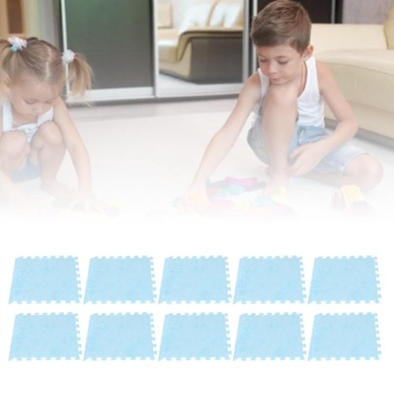10pcs Plush Foam Floor Mat Prevent Slip Cuttable Thickened Interlocking Carpet Tiles For Bedroom Light Blue