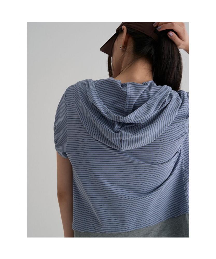 8SECONDS Striped Shirred Hoodie Sky Blue