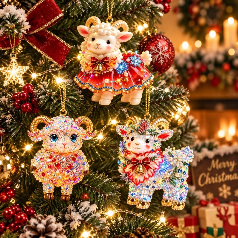 2D Flat Goat Hanging Ornament Set Shining Animal Hanging Decoration  Holiday Party Decor