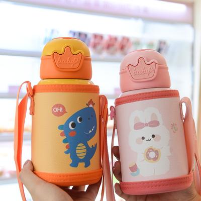 Garrafa térmica infantil de dinossauro 500ml, garrafa térmica fofa para crianças, caneca térmica de aço inoxidável para estudantes, copo de água