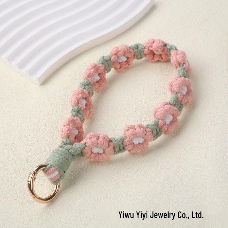 

European Daisy Phone Charm and Keychain - Braided Rope Bag Accessory for Women