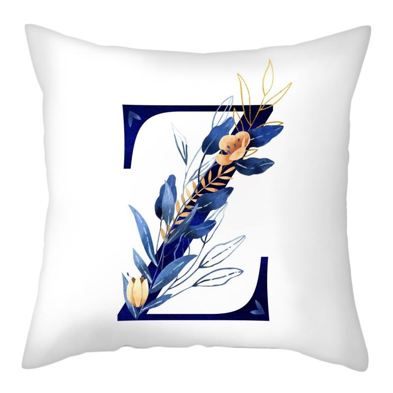 45x45cm Creative Floral Surround Design 26 Letters Blue Pillowcase Wedding Party Home Decor Sofa Office Seat Cushion Cover