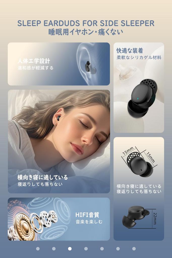 Mandourai Sleep Painless Sleep Earbuds with Miscontact Improved Bluetooth Sound Mini High Sound Sleep Charging Earphones, Prevention, Sleep, 5.3,