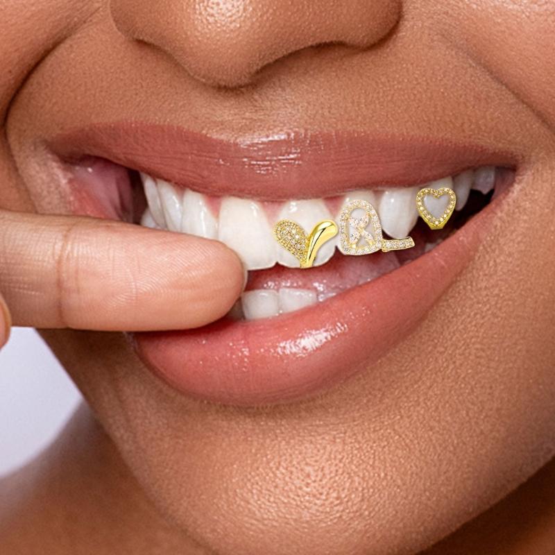 Fashionable Metal Fang Grillzs Hollow Teeth Jewelry Copper Texture Dental Accessory Suitable for Parties and Event